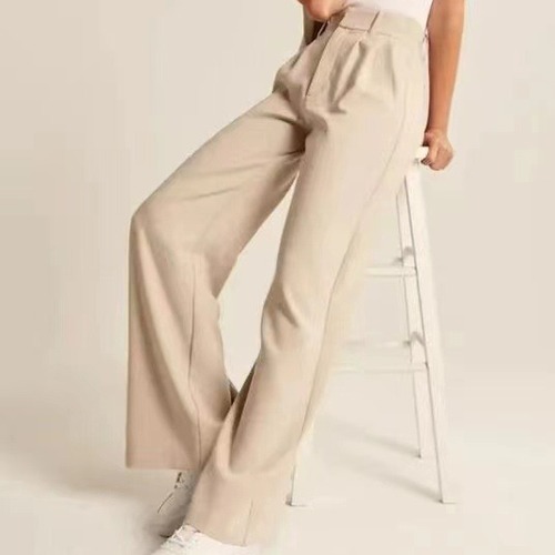 Commuter slim-fit pocketed high-waisted wide-leg pants, versatile with belt, women's wide-leg casual suit pants