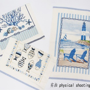 Amazon cross-border ultra-fine tea towel tea ceremony tea cloth wholesale cotton absorbent lint-free thick marine series lighthouse