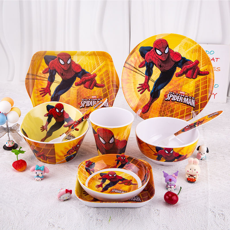 Spider-man Children's Tableware suit Baby Food Supplemented Dinner Bowl Dinner Plate Cartoon Student's melamine Resin Anti-fall and Anti-scalding Spider-man Children's Tableware suit Baby Food Supplemented Dinner Bowl Dinner Plate Cartoon Student's melamine Resin Anti-fall and Anti-scalding