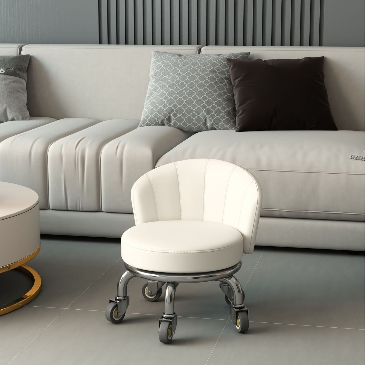Swivel Caster Household Small Stool Small Stool with Wheels Low Stool Round Stool Seamless Sliding Wheel Mobile Stool Children's Toddler Stool