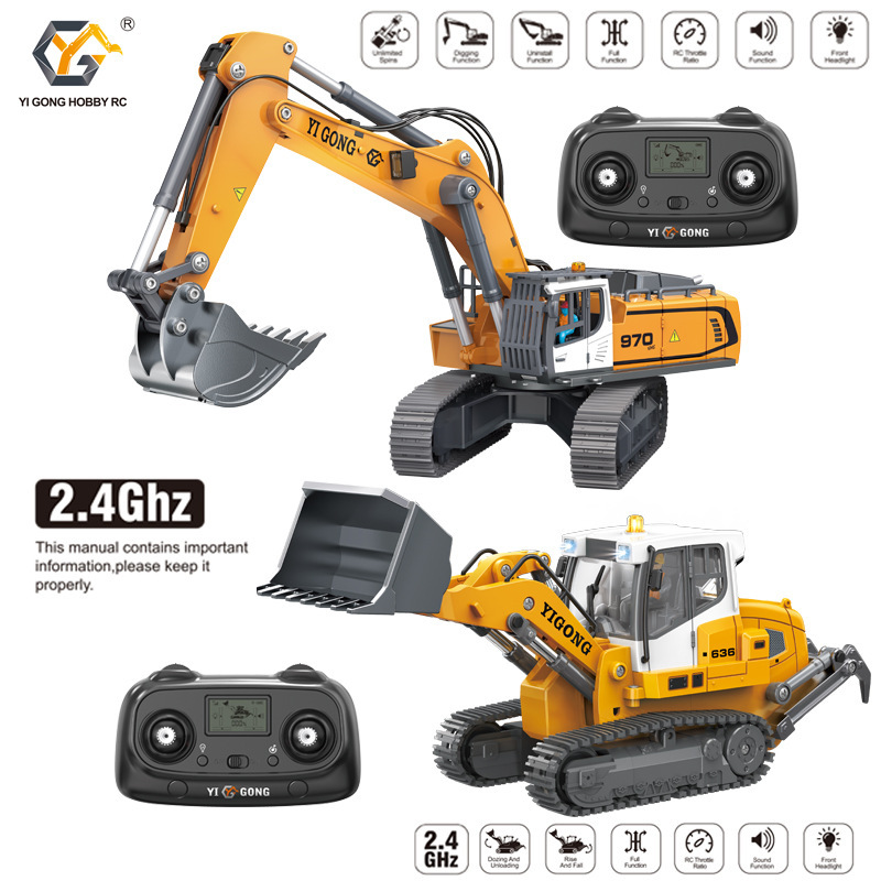 New Product 1:50 Artificial Remote Control Screw Excavator Alloy Plastic Crawler Bulldozer Excavator Engineering Vehicle Toy