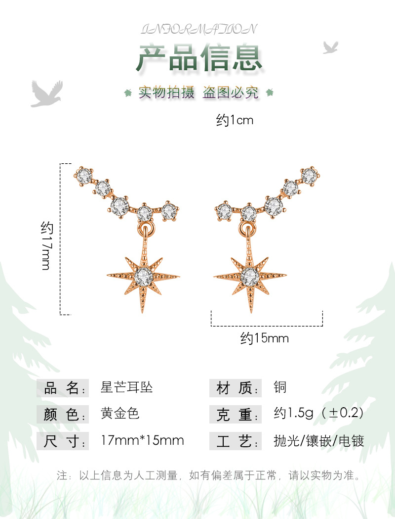 Korean Fashion Diamond Star Earrings Eight-pointed Star Earrings Personality Ins Jewelry display picture 2