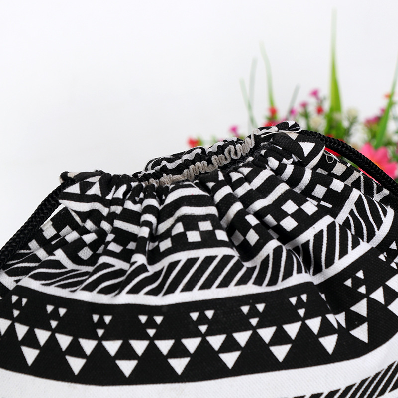 Fábrica al por mayor negro y blanco de algodón grueso bolsa de cordón de lona mochila personalizada Cordón de estudiante mochila