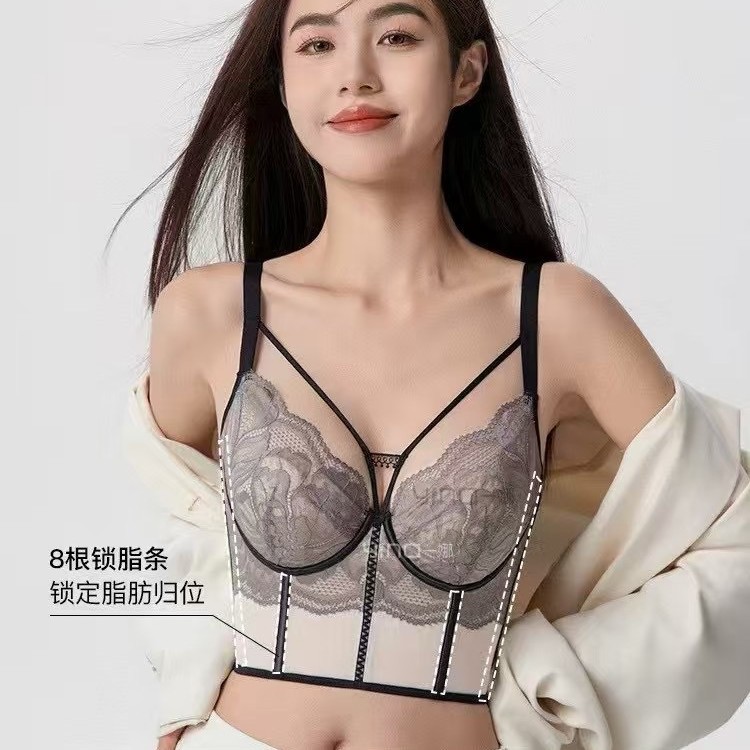 YINA オリジナル春夏の大きな胸と小さな胸をプッシュアップする下着、副胸を縮小し、たるみ防止ブラジャー、女性用の柔らかいスチールリングブラジャー|undefined