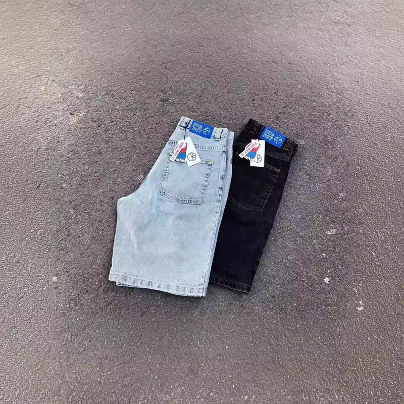 Cross-Border E-Commerce Hip-Hop Cartoon Graphic Embroidered Retro Blue Denim Shorts Street Style Boys' Summer Casual Pants