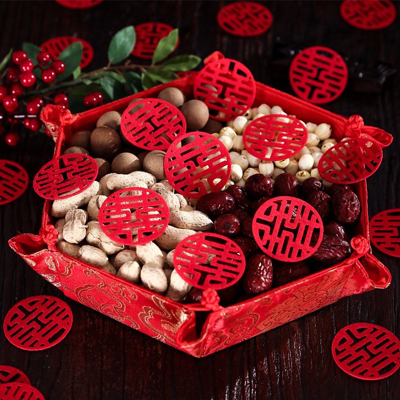 无纺布小喜字批发果盘喜新娘手抛喜撒床婚房布置结婚婚庆小可折叠