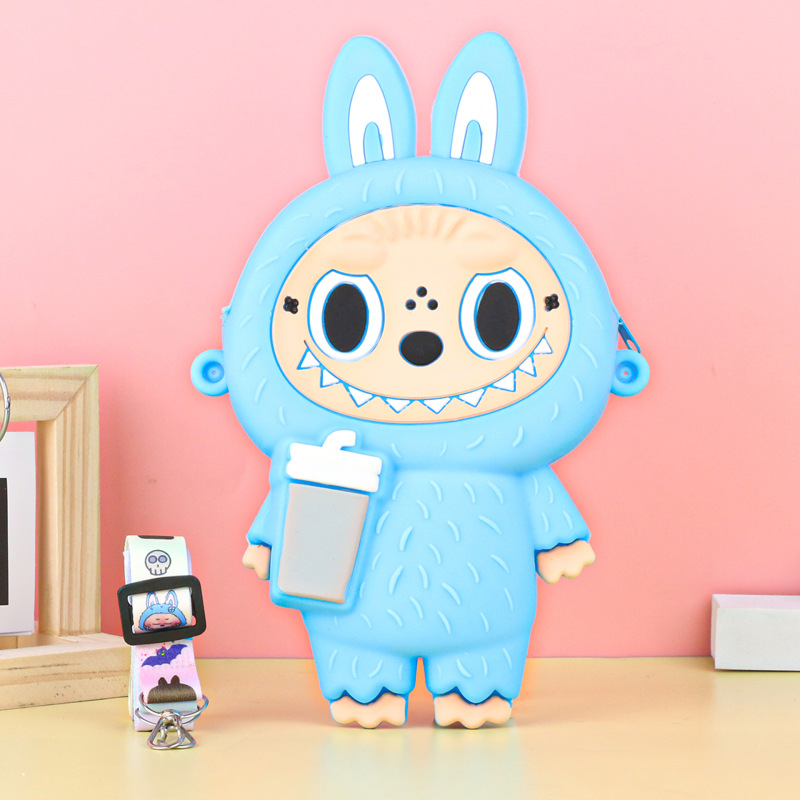 Labubu シリコーン携帯電話バッグ漫画かわいい誕生日ギフト弓シリコーン小銭入れハイエンドクロスボディバッグ|undefined