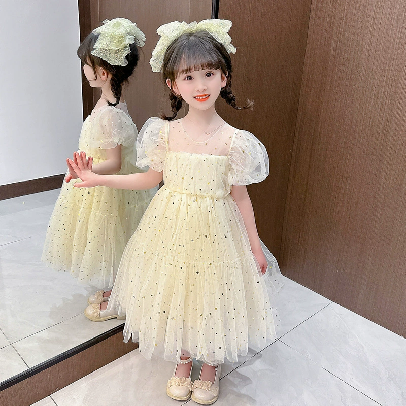 Summer dress, nail sequins, small princess costume, puff sleeves, wholesale