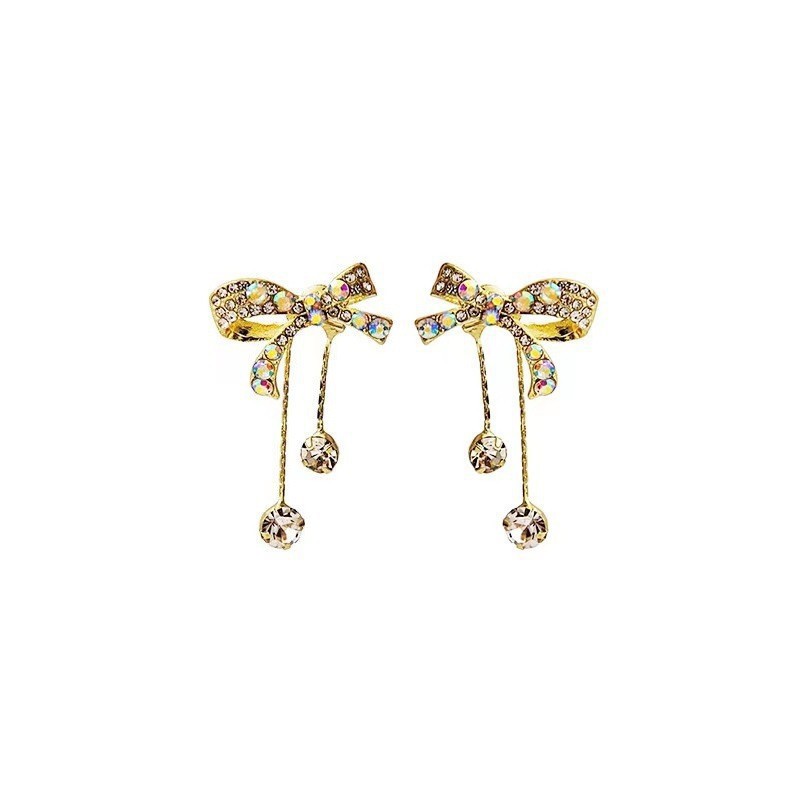 Pendientes asimétricos de tendencia 2023 Pendientes de niña de temperamento dulce Pendientes de lazo súper flash de diamantes coreanos