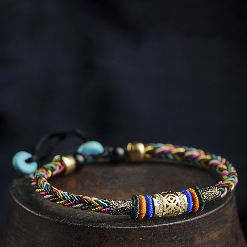 Tibetan Lucky Bracelet Handmade Woven Five Colour Bead Bracelet_voghion.com