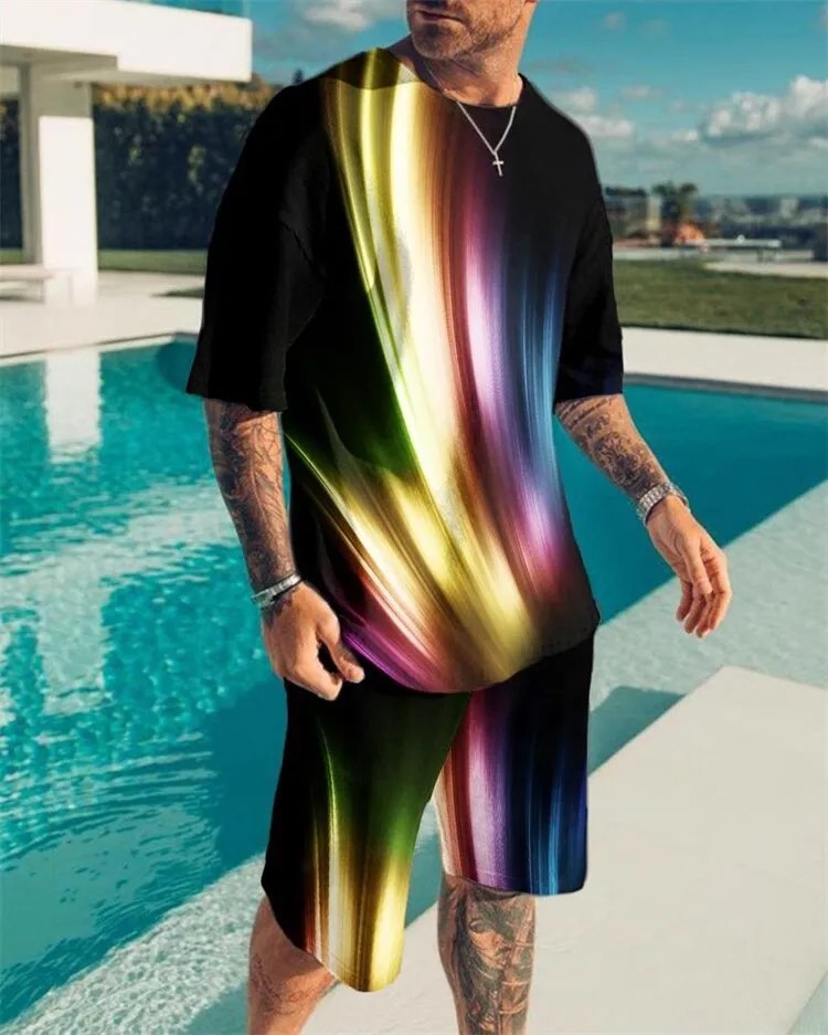 Comercio exterior europeo y americano nueva ropa de hombre traje 3D Amazon transfronteriza calle casual hombres pantalones cortos manga corta Camiseta cuello redondo