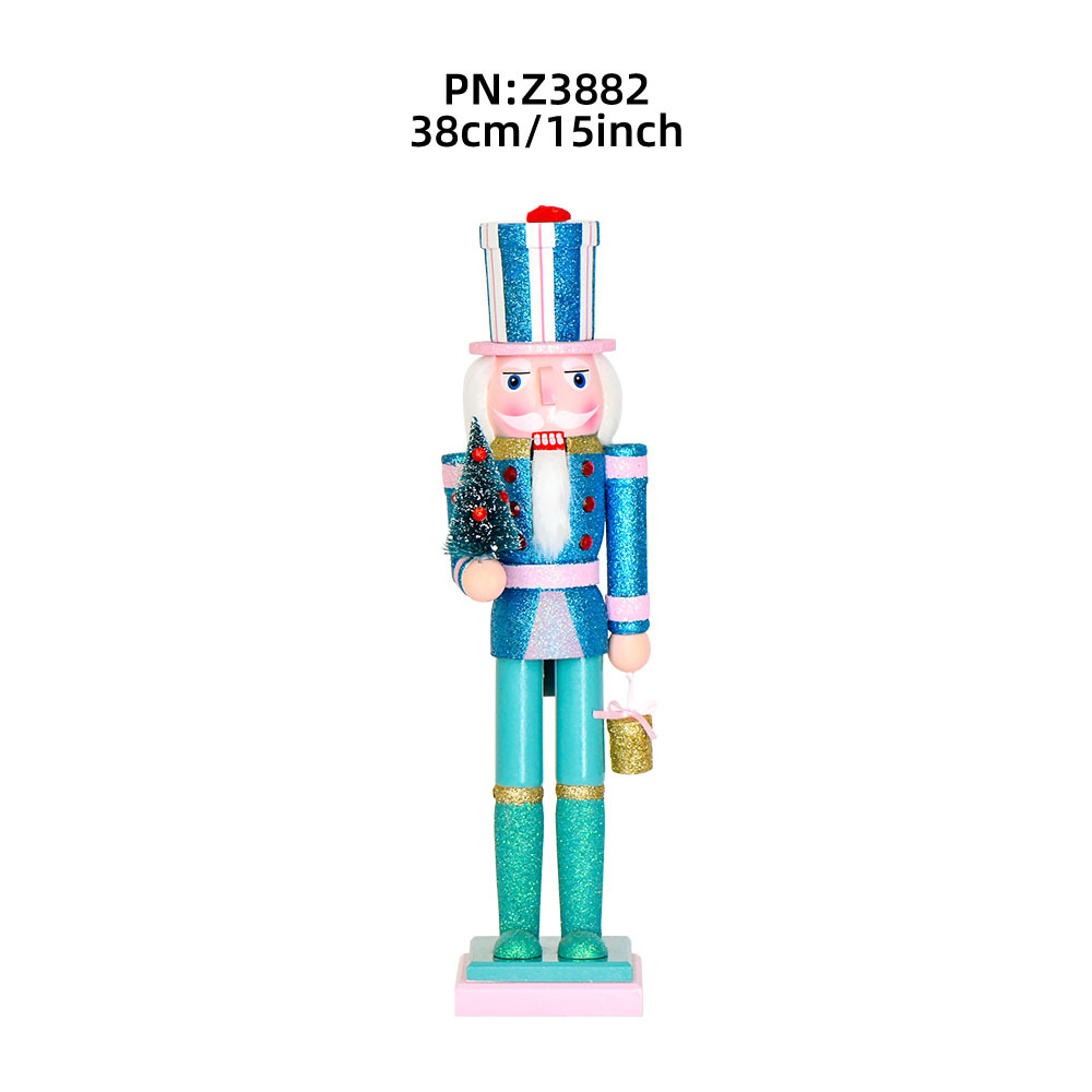 38cm hombre de madera de nuez 15in nuez soldado rosa brillante árbol de Navidad rayas caja de regalo ornamentos artesanías