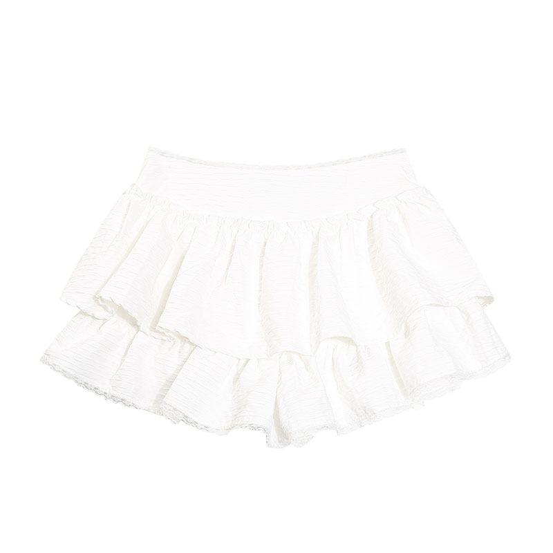 TKPA High-Waist Strap Lace Puff Skirt Semi-Skirt Sweet Lace Tied A-Line Versatile Short Skirt Cupcake Skirt for Women
