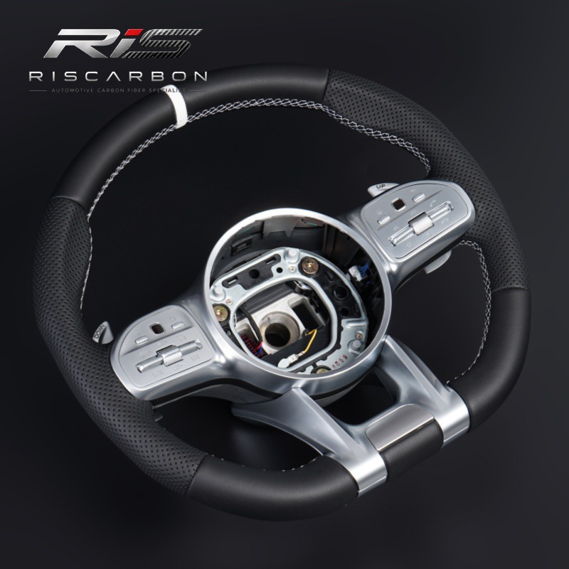 Compatible with Mercedes-Benz white label full leather black silver button steering wheel W204 W205 W207 W211 W213 W221