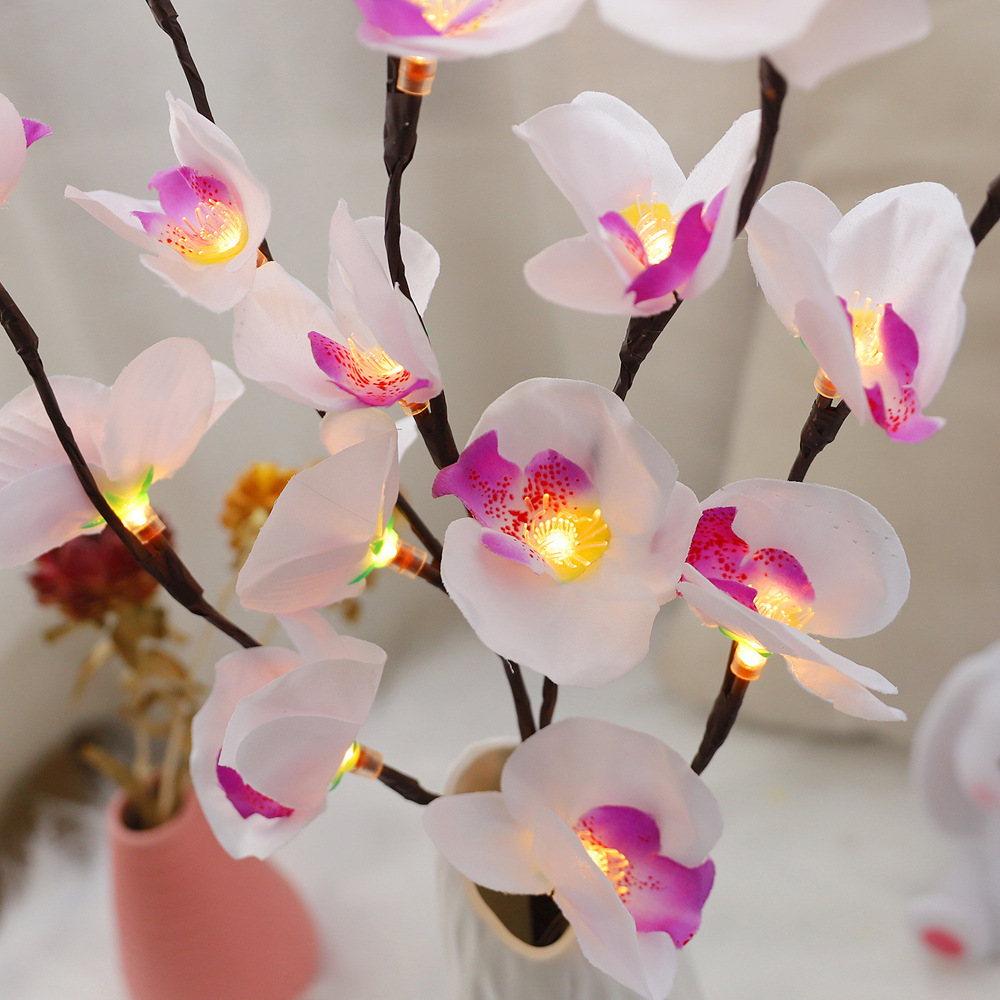 Luces creativas de 20 LED con forma de ramas de orquídeas y mariposas artificiales para decoración navideña y festiva del hogar y dormitorio, luces decorativas, luces de hadas.