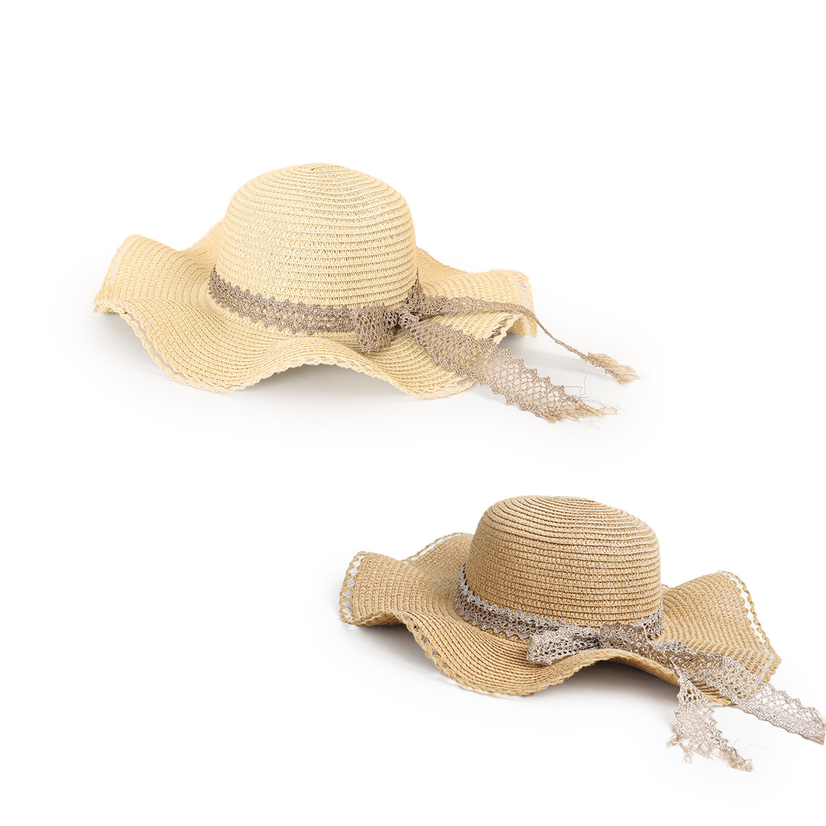 Sombrero de Paja con Borde Ondulado, Papiro, Protección Solar, para Playa image 4