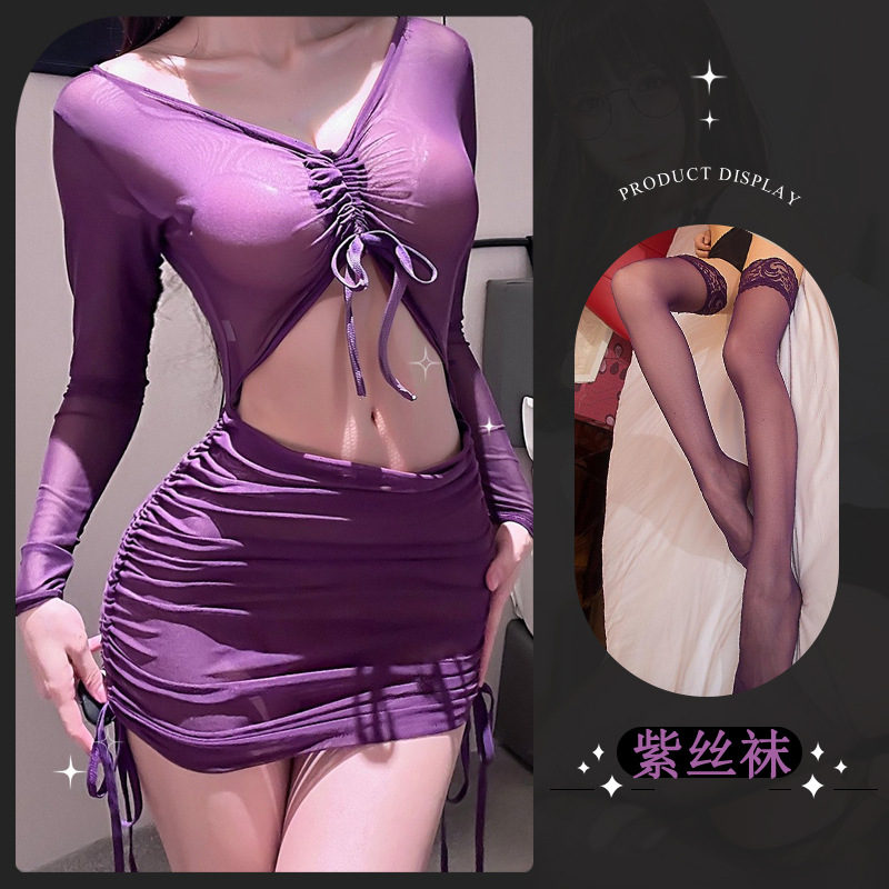 보라색 원피스 + 보라색 스타킹