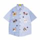 Summer Trendy Brand Cartoon Puppy Embroidered Striped Plaid Colorblock Short-sleeved Shirt for Men and Women Retro Loose Couple Shirt