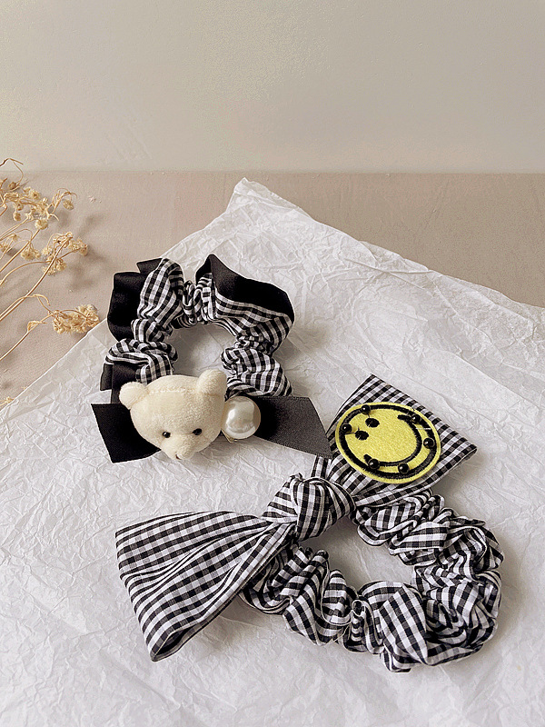 New Korean Version Of Simple Cartoon Smiley Bear Plaid Butterfly Hair Scrunchies display picture 4