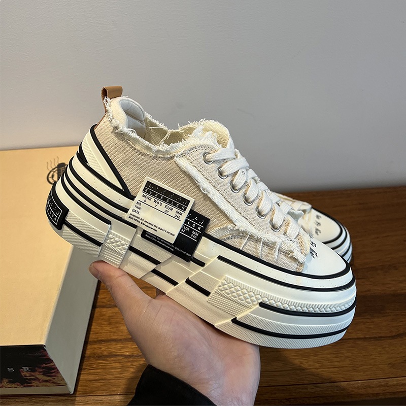 Double Label Wu Jianhao's Same Style Distressed 2025 New Casual Couple Shoes, Thick-Soled Height-Increasing Black And_vogvips.com