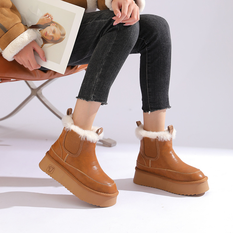 羊毛雪地靴女加绒加厚2025新款棉鞋女时尚保暖短靴防水防寒面包鞋