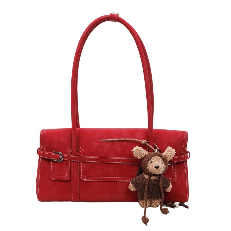 Bolsa de pan de moda roja de peluche de gran capacidad para mujeres 2026 nueva moda bolso de hombro de brazo de mano bolso de palo