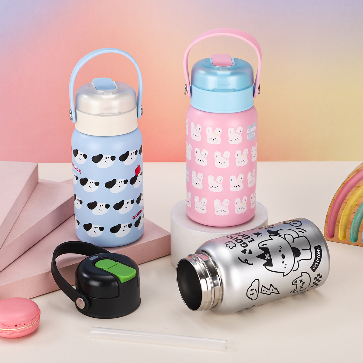 Cute 3D Printed Silicone Handle Water 316 Stainless Steel Vacuum Top Quality Insulated Outdoor Portable Dual-Use Cup_voghion.com