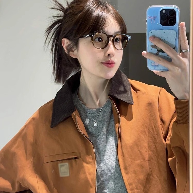 小众复古工装外套女2025秋新款撞色拼接翻领夹克巴恩风情侣上衣|undefined