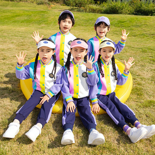 School uniform set spring and summer pure cotton purple British college style baseball uniform for primary and secondary school students class uniform kindergarten children's uniform