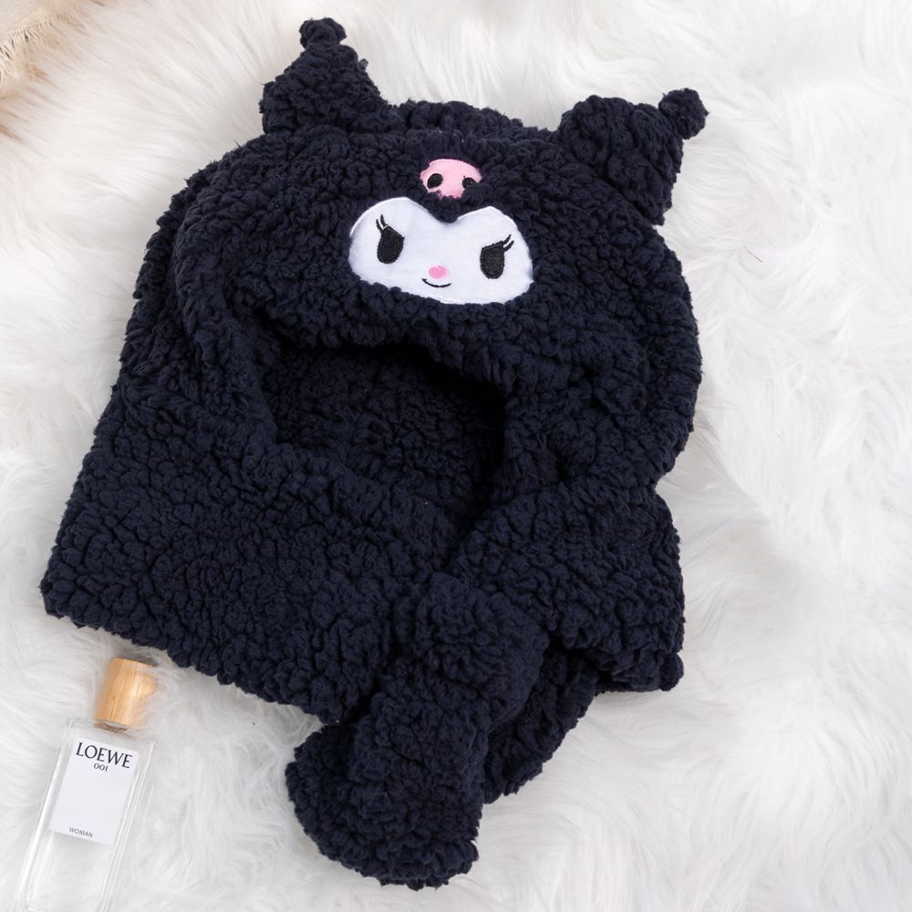 Cartoon plush hat scarf two-piece set for girls and children thickened warm ear cap autumn and winter fashion integrated scarf