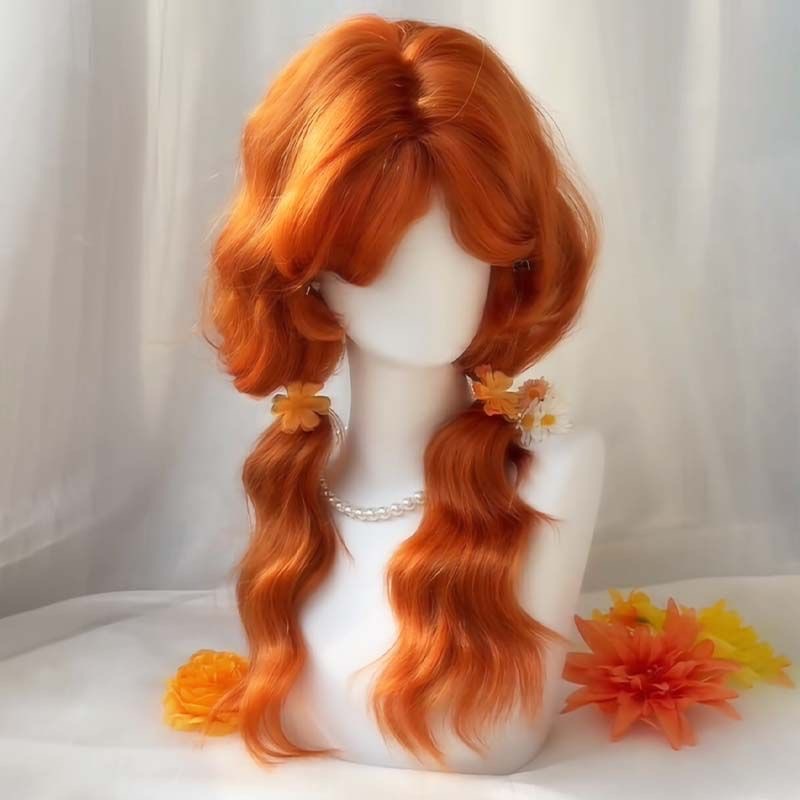 Perruque « Orange Cake » pour femme, couvrant entièrement la tête, style « Egg Curl », effet « Atmosphere », frange, texture « Water Wave », aspect naturel