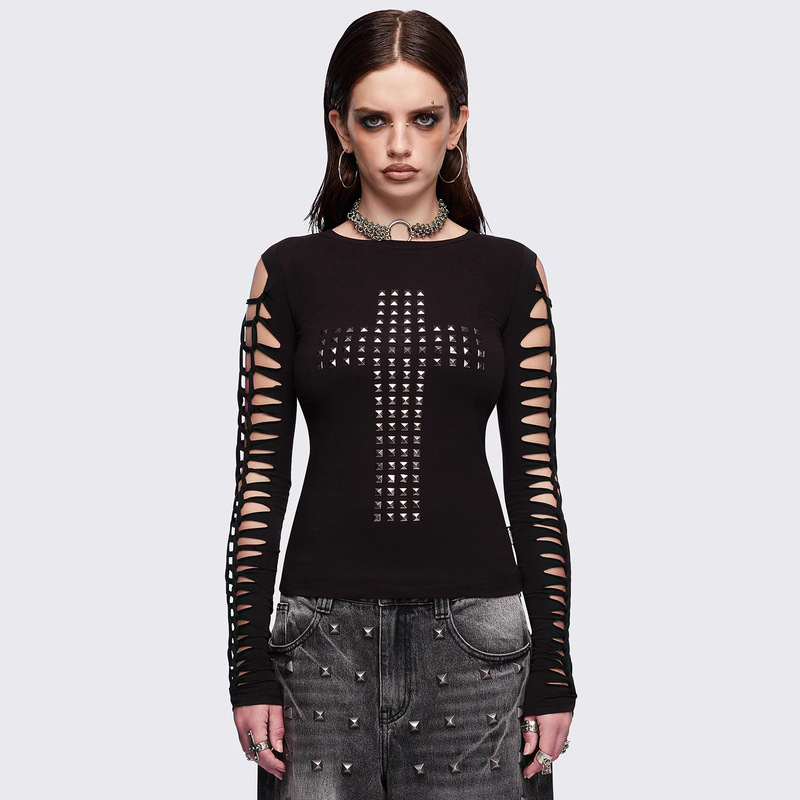 2026 Ins Street Fashion Trendy Rhinestone Personalized Hollow-Out Round Neck Cross-Border Tank Top Smfk Tank Top