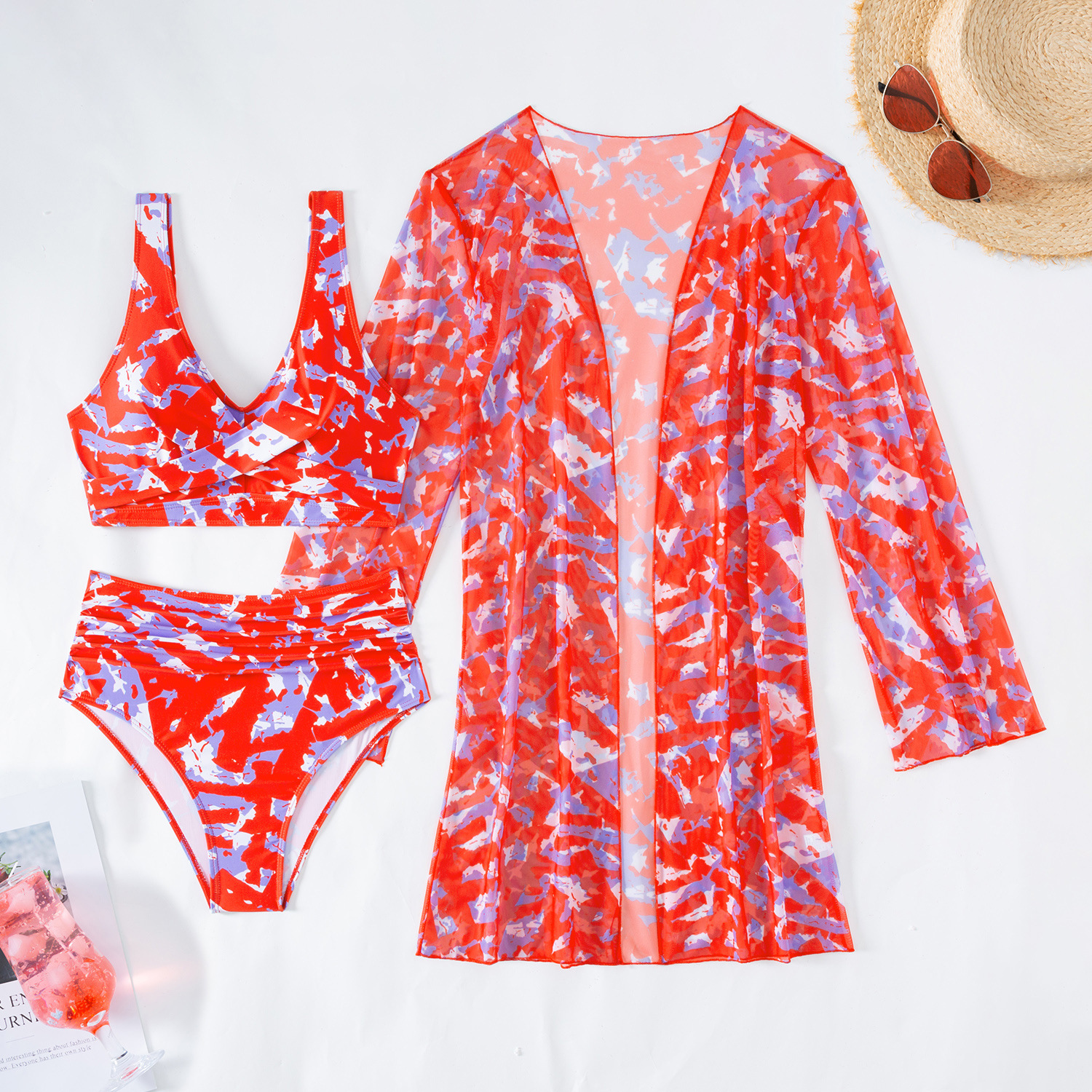 Femmes Élégant Femme Impression Ensemble De 3 Pièces Bikinis Vête De Maillot De Bain display picture 30