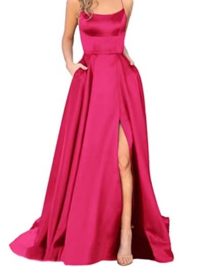 El Comercio exterior europeo y americano Amazon AliExpress deseo vestido de noche de las mujeres sexy Correa simple satén vestido largo