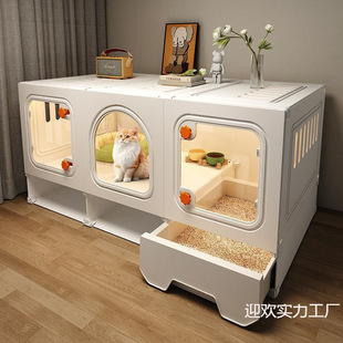 Cat Villa Cat Cage with One Bedroom, One Living Room, and One Bathroom, Integrated Cat Litter Box, Suitable for Small Spaces in Indoor Use