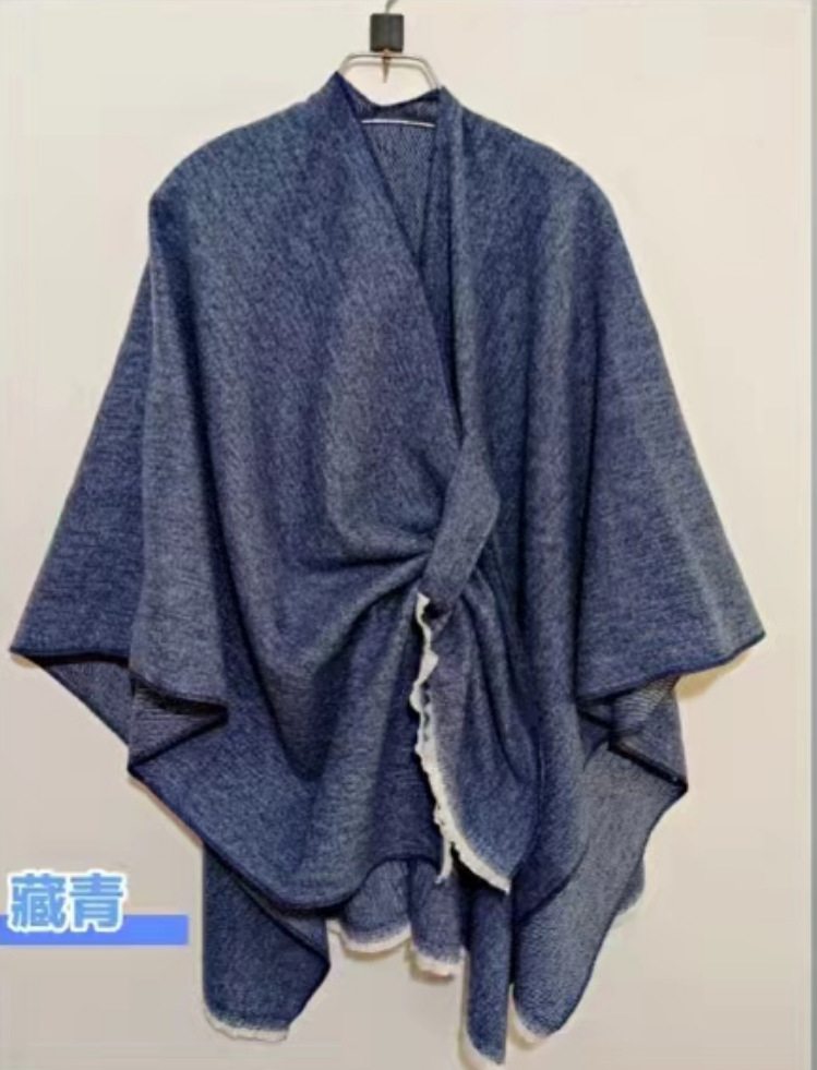 Capa de punto de imitación de cachemira de alta gama, estilo étnico, color sólido, a rayas, chal liso, capa decorativa