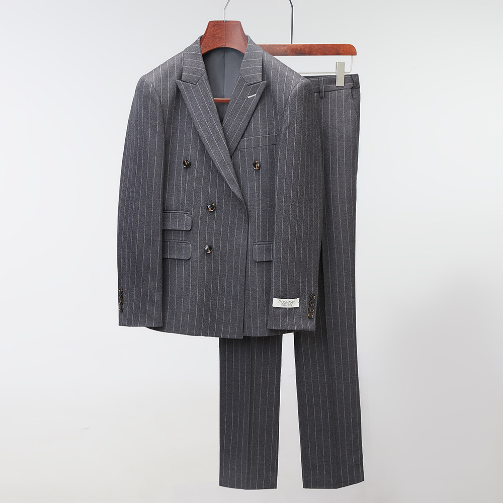 2022 nuevo traje de hombre traje de zafiro azul a rayas cruzado coreano traje casual de dos piezas trajes de hombre