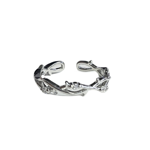 Delicate and small, minimalist open-mouthed ring with embedded zircons, unisex design, stackable and versatile fashion ring with a cool and indifferent style.