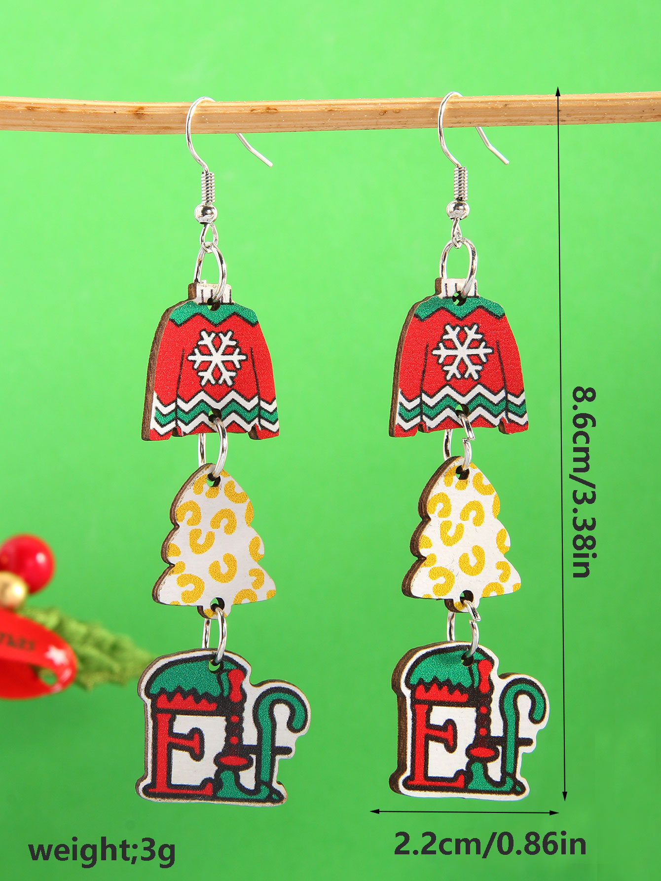 6g Weight Steel needle Ear Needle Material Drop Earrings Classification 1 Pair Quantity Holiday, Festival Occasion Wood Material Christmas Festival Christmas Hat, Christmas Tree, Christmas Socks Pattern Women's Gender Plating Design Simple Style, Classic Style Style 1 Pair Christmas Simple Style Classic Style Christmas Hat Christmas Tree Christmas Socks Plating Wood Drop Earrings 10