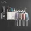 Four cups + toothpaste dispenser [fashionable black]