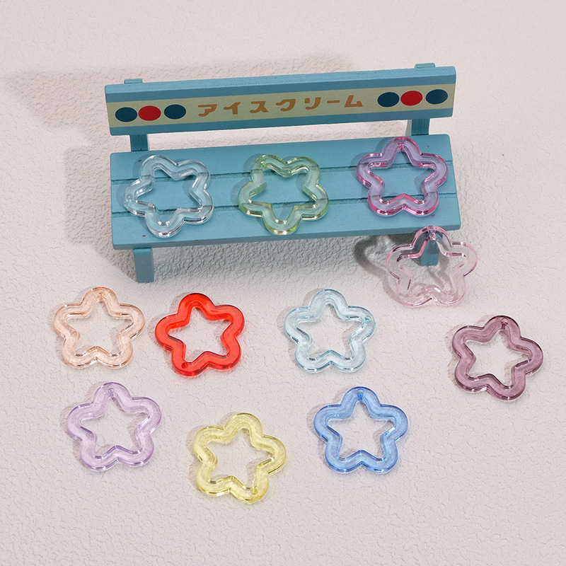 Cute Transparent Five-Pointed Star Keychain Pendant Accessories Bracelet Kidsren's Colorful Pearlescent Mermaid Plum Blossom Pendant