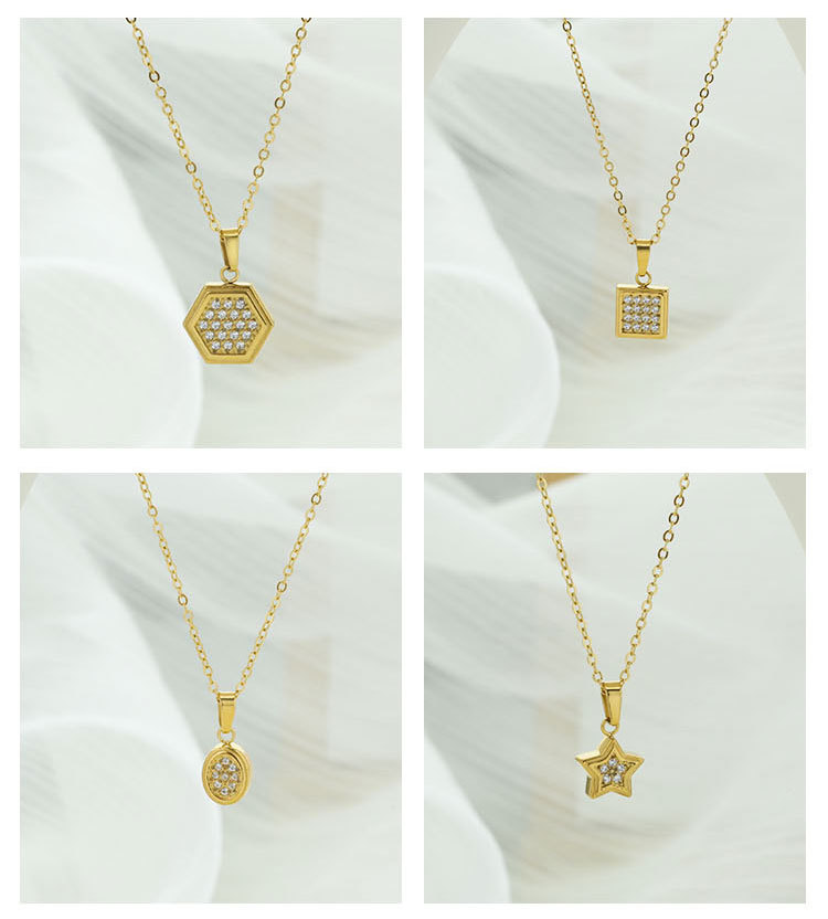 Großhandel Schmuck Einfacher Stil Geometrisch Titan Stahl Zirkon Überzug Halskette Mit Anhänger display picture 6