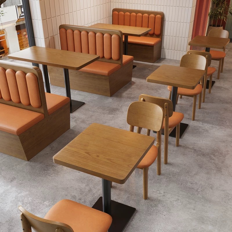 Southeast Asian Style Solid Wood Booth Seating Sofa Set for Tea Houses and Western Restaurants, Integrated Theme Commercial Dining Table and Chair Sofa Set