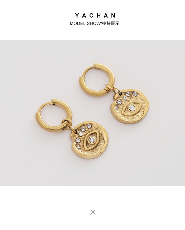 Stainless Steel Pendan Round Coins Trend Demon Eye Pendant Earrings_colorza_1