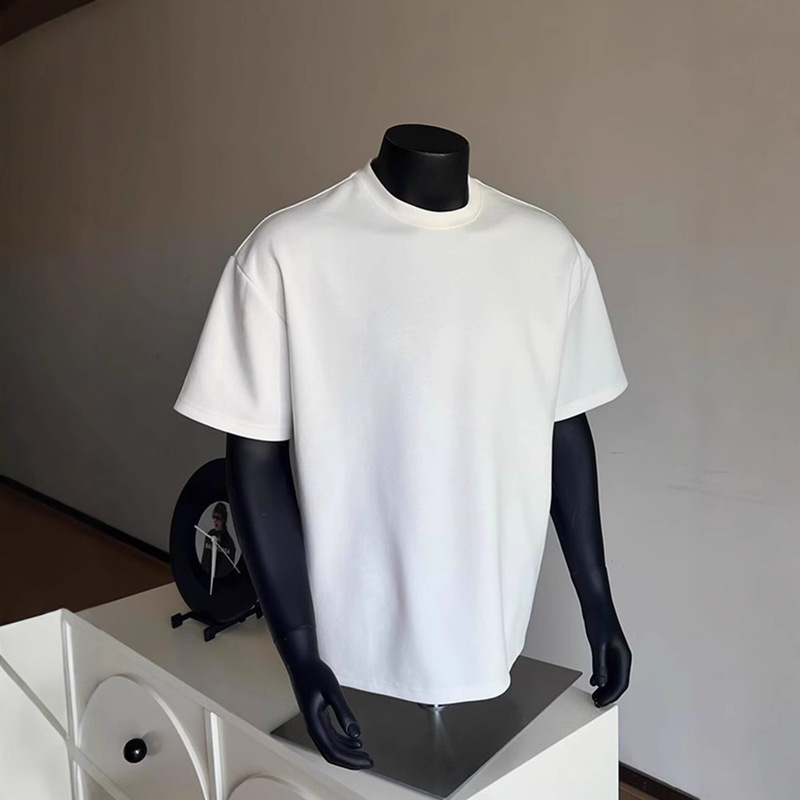 Heavy Combed Cotton White Shoulder Short Sleeve Men's Heavy Pure Cotton American Round Neck T-shirt with Base Shirt Half Sleeve