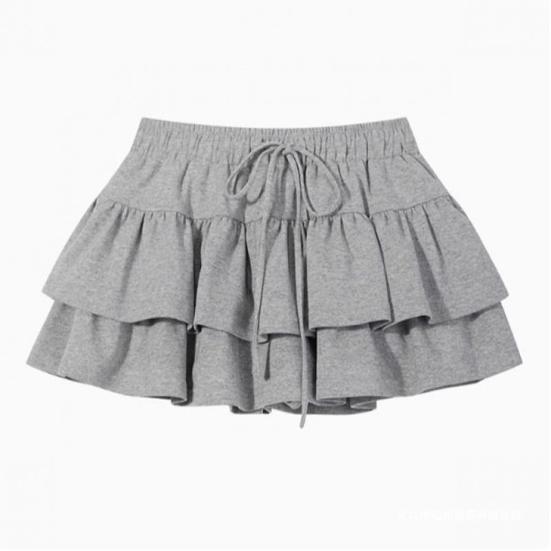 Cotton Sweet Pure Color Cake Double-Layered Skirt 2025 Spring New Style Exposed Elastic Waist Skirt for Women