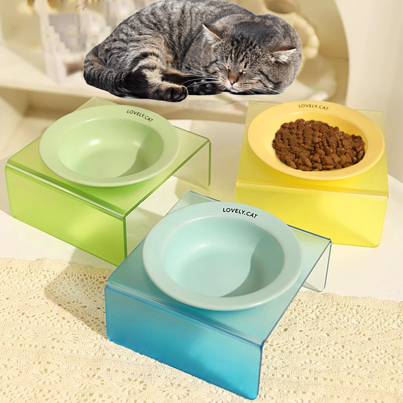 South Korea bd pet UFO bowl cat plate dog cat food rice bowl goblet acrylic bowl rack cat bowl ceramic cat food bowl