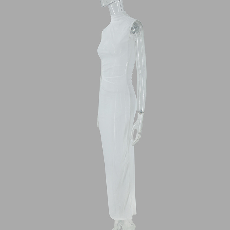 2025 European And American Style Summer New Sexy Women's, Slim-fit Sheer Stand-up Collar Sleeveless Back-slit Mesh_ecoleips.com