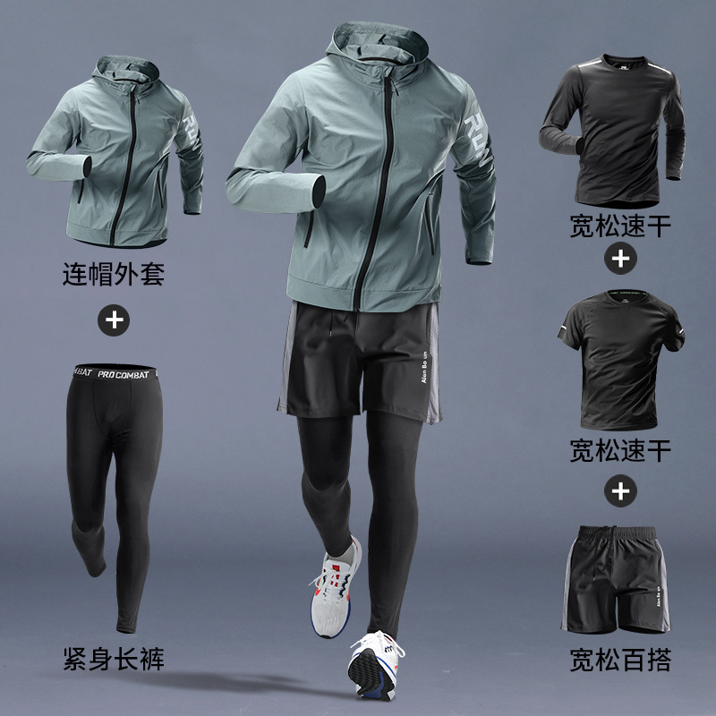 Trajes de carreras para hombres, entrenamiento de primavera de secado rápido, ciclismo, gimnasio, ropa deportiva, equipo de cinco piezas