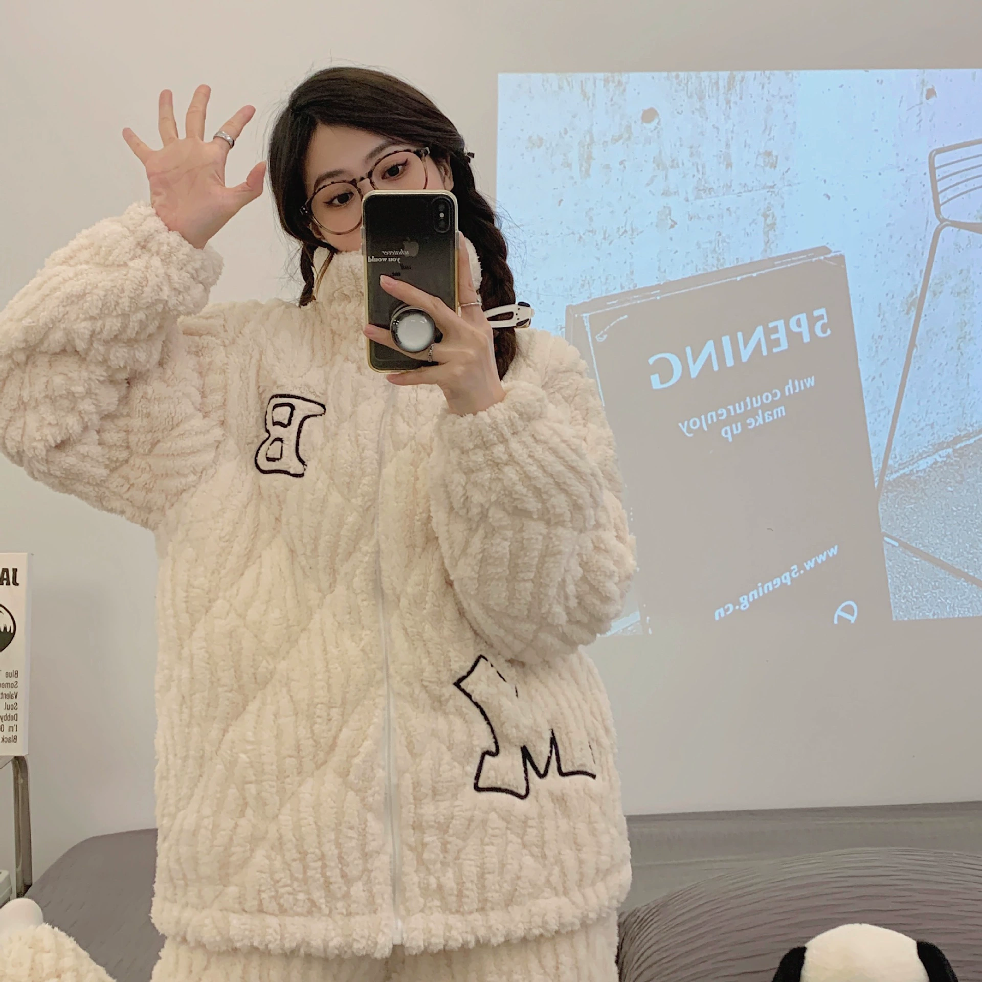 Зимний коралловый бархатный стеганый теплый пижама, мультяшный милый фланелевый набор